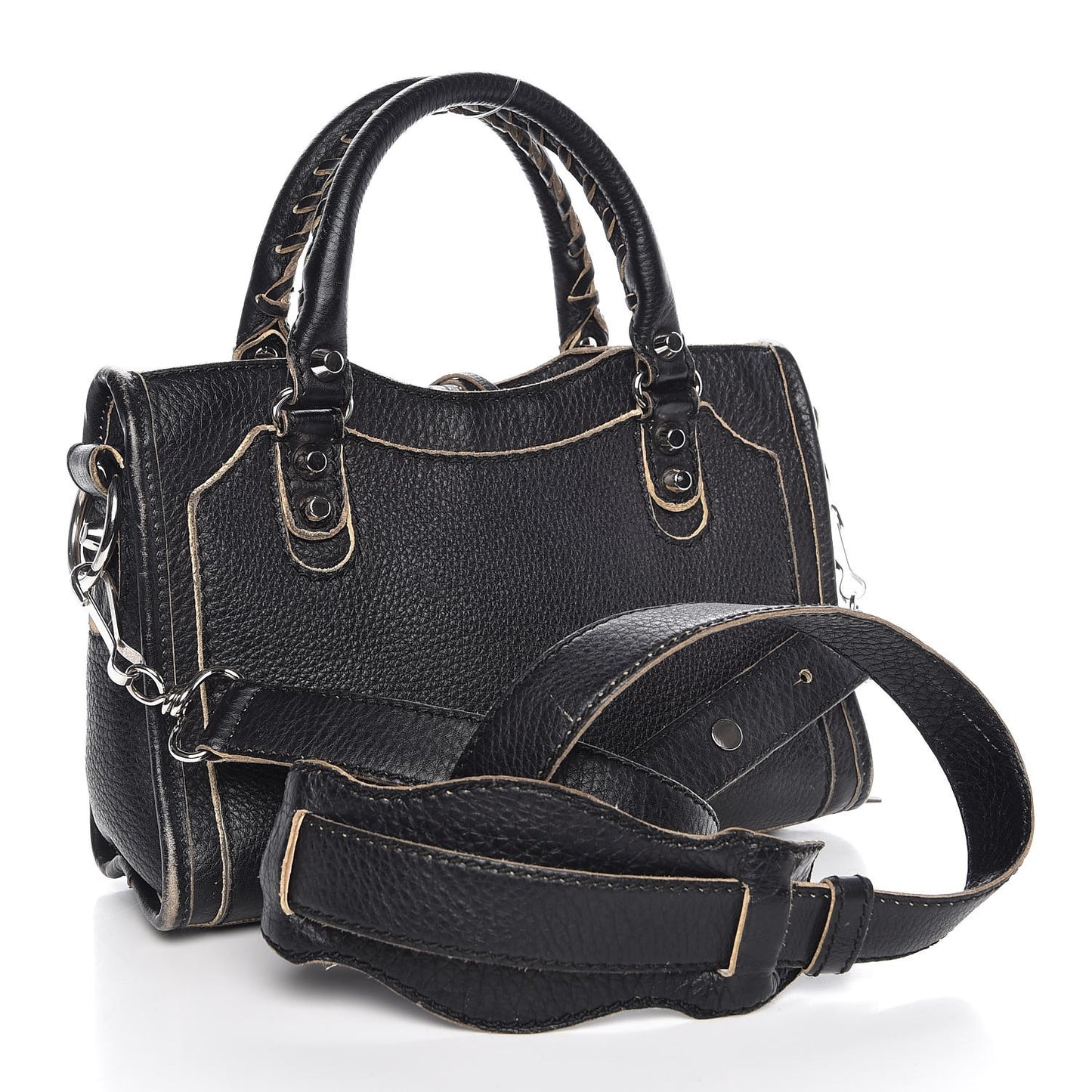 Supple Grained Calfskin Classic Silver Hardware Highlight Mini City Black