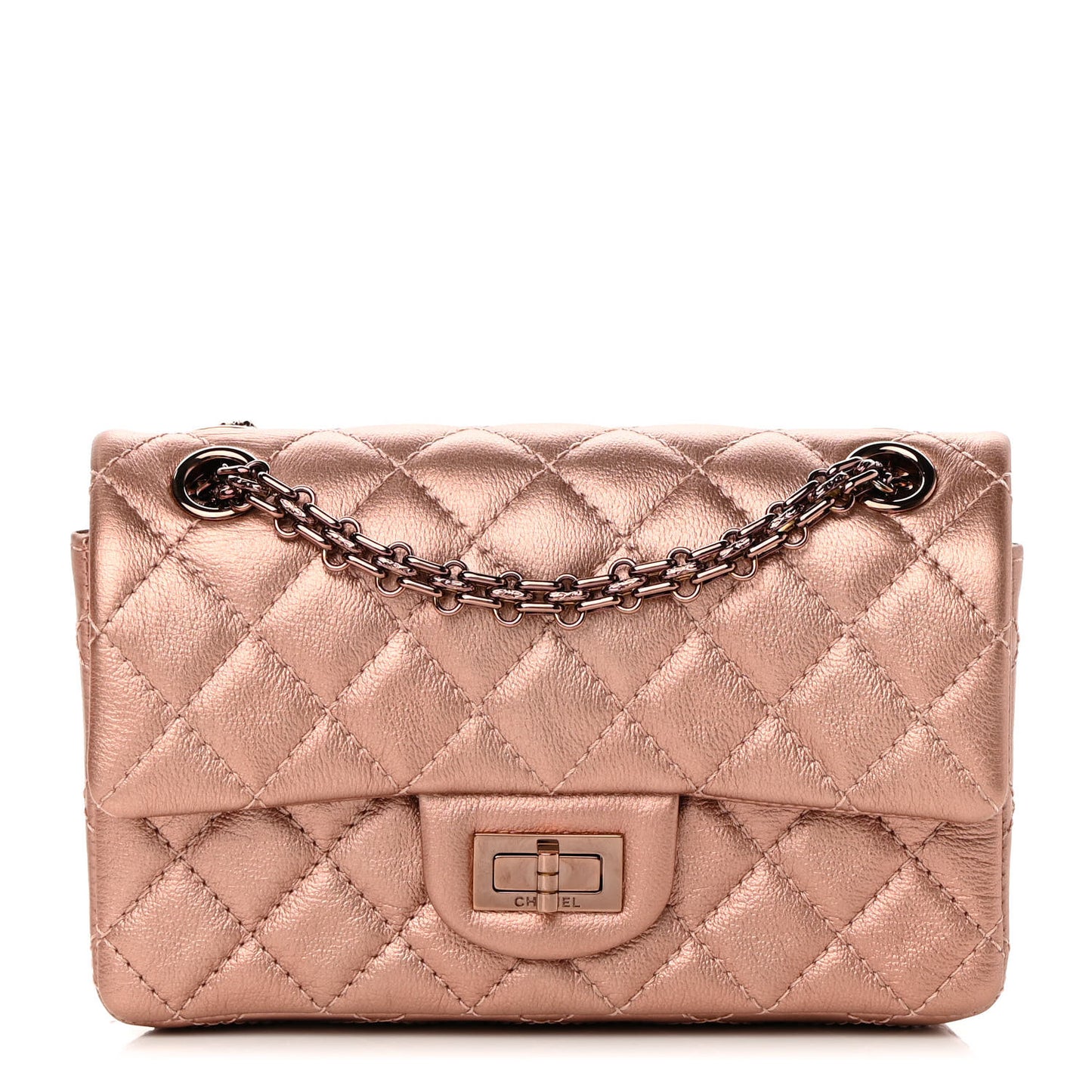 Metallic Grained Calfskin Quilted 2.55 Reissue Mini Flap Copper Pink