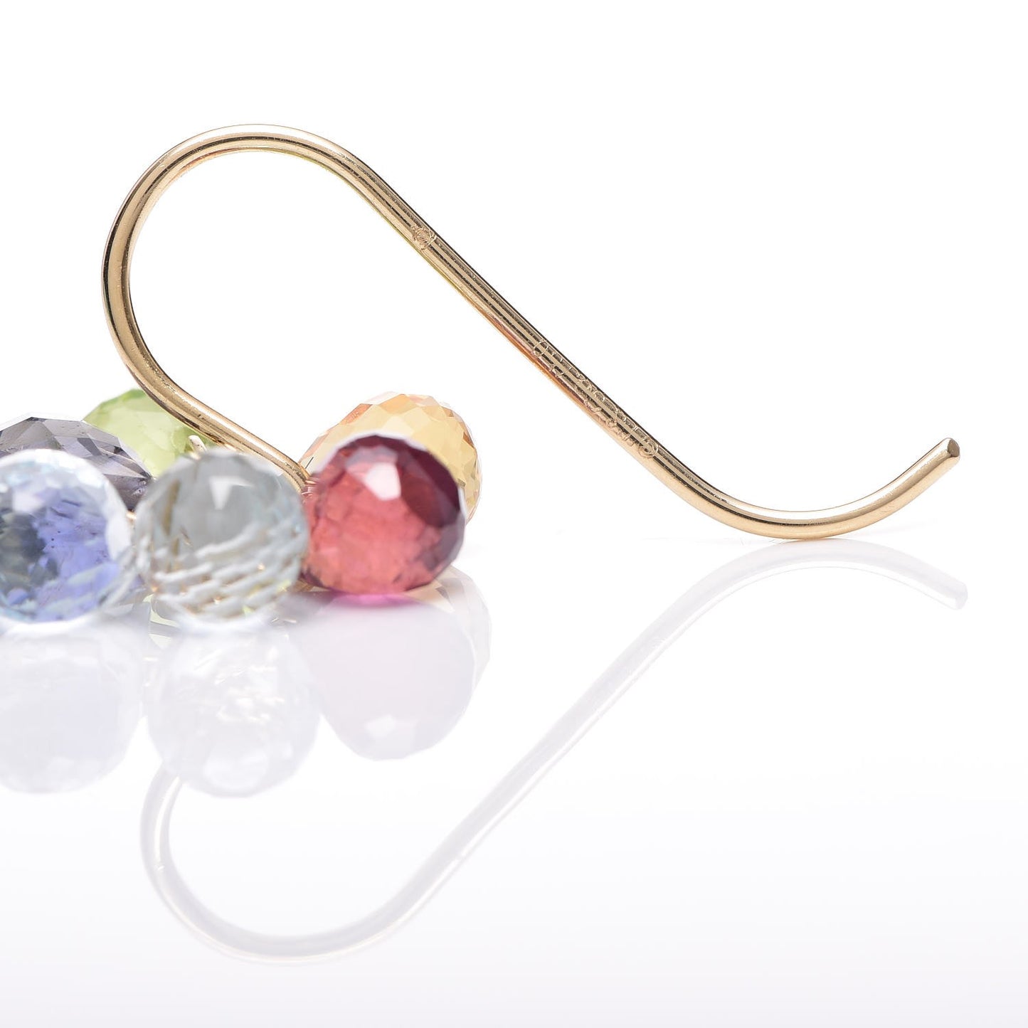 18K Yellow Gold Iolite Aquamarine Pink Tourmaline Citrine Rainbow Briolette Earrings