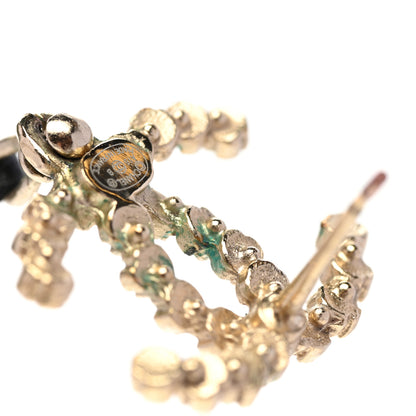 Chanel Lambskin Pearl Crystal CC Chain Hoop Earrings Gold Black 5 of 10