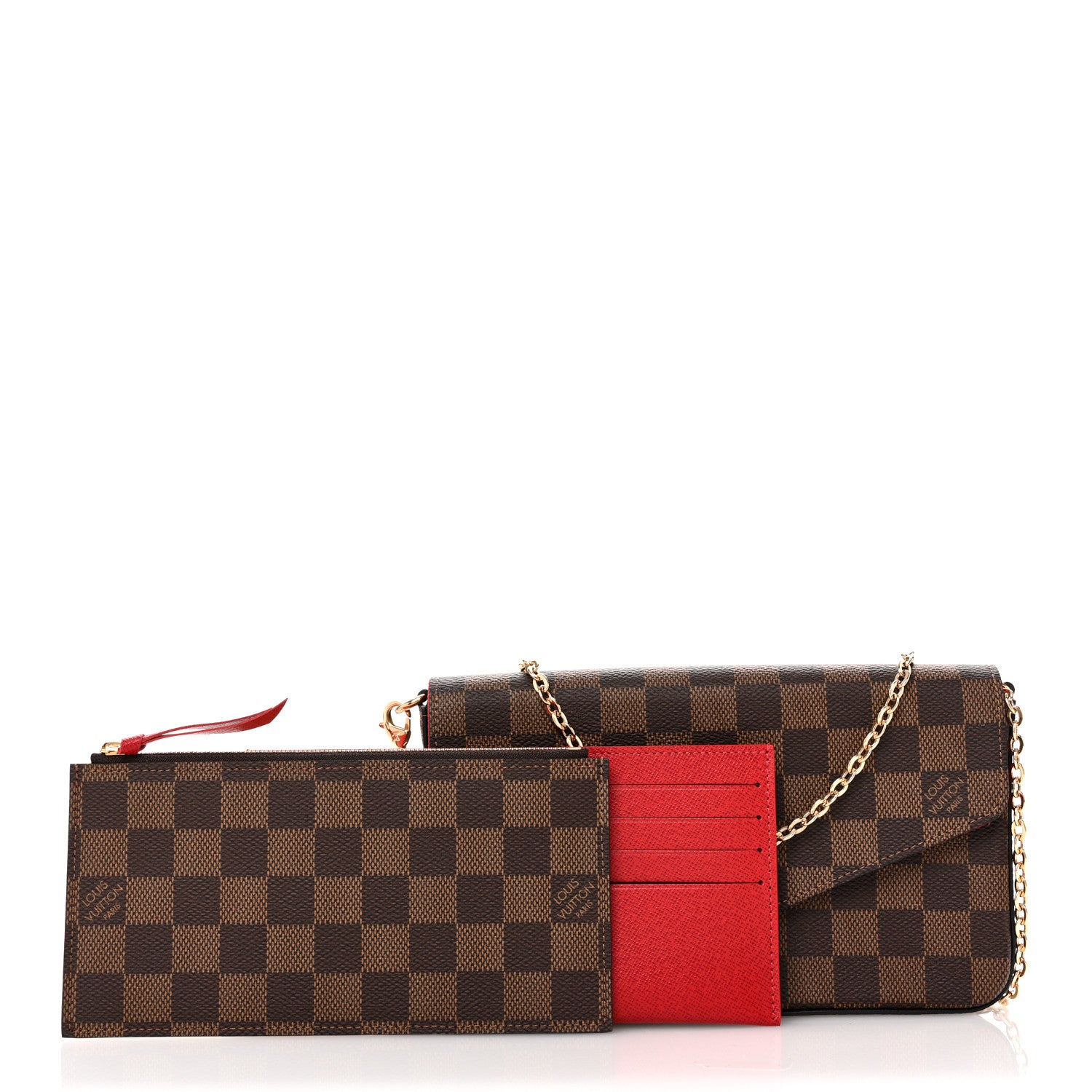 Louis Vuitton Damier Ebene Pochette Felicie Chain Wallet 2 of 11
