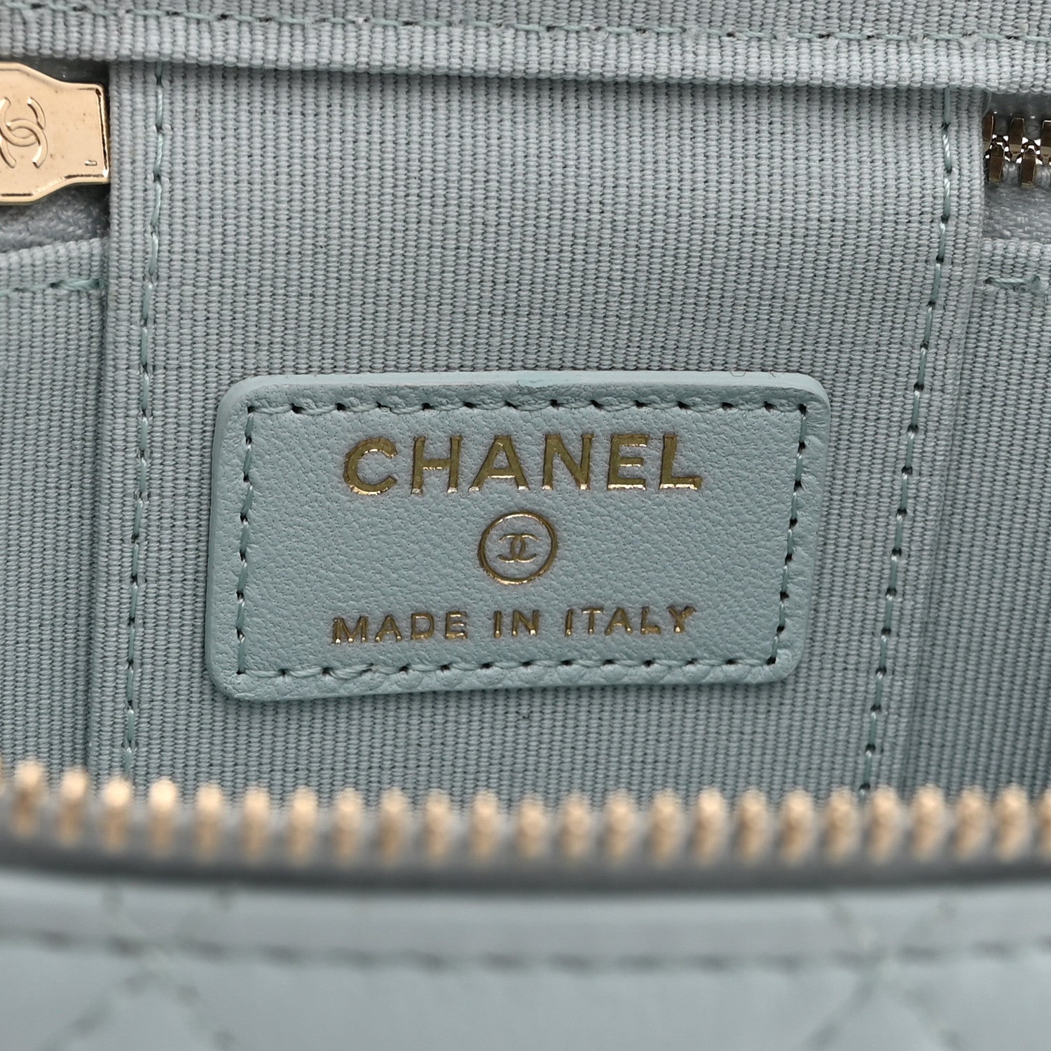 Chanel Lambskin Quilted Top Handle Mini Vanity Case With Chain Light Blue 6 of 10