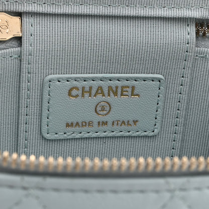 Chanel Lambskin Quilted Top Handle Mini Vanity Case With Chain Light Blue 6 of 10
