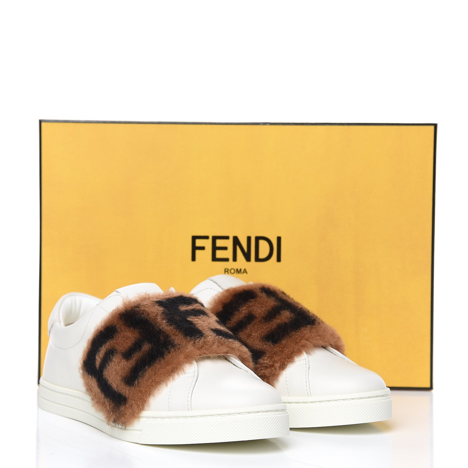 Fendi Vitello Shearling FF Velcro Slip On Sneakers 35.5 White 9 of 9