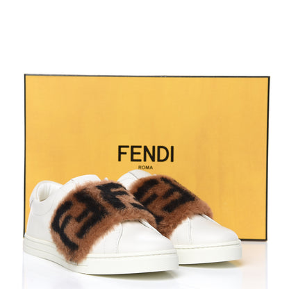 Fendi Vitello Shearling FF Velcro Slip On Sneakers 35.5 White 9 of 9