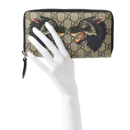 Gucci GG Supreme Monogram Wolf Print Zip Around Wallet Black 2 of 9
