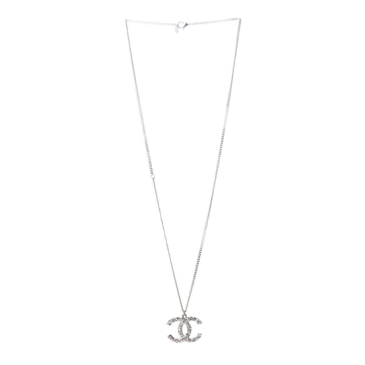 Chanel Crystal CC Pendant Necklace Silver 3 of 5