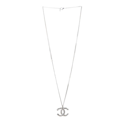 Chanel Crystal CC Pendant Necklace Silver 3 of 5