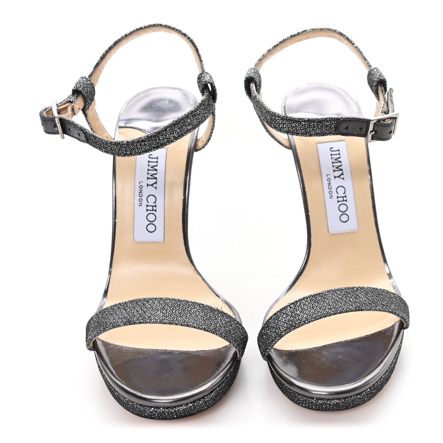 Jimmy Choo Lame Glitter Claudette 120 Ankle Strap Sandals 36 Anthracite 3 of 9