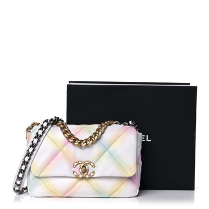 Chanel Printed Goatskin Quilted Medium Chanel 19 Flap White Multicolor 12 of 12