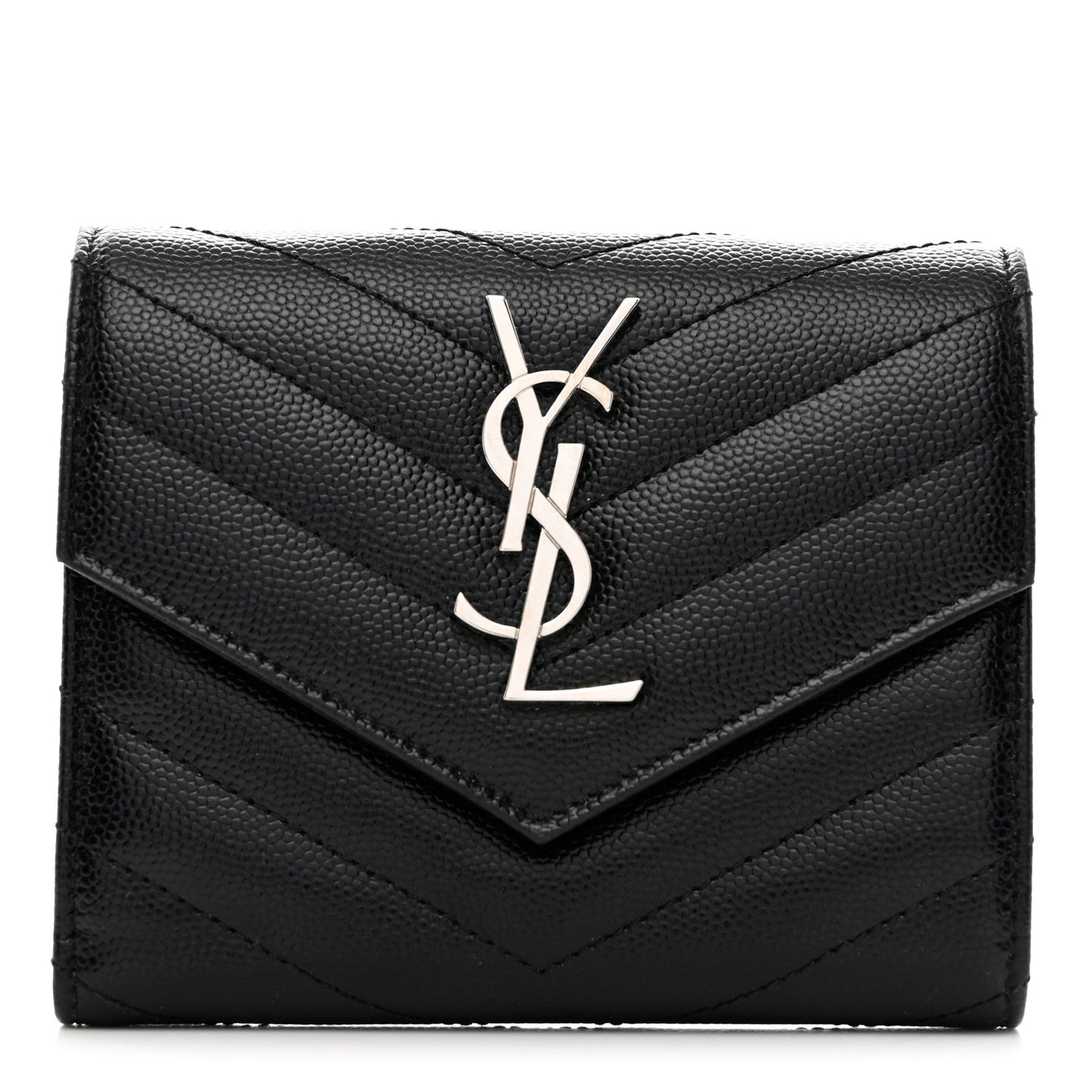 Grain De Poudre Matelasse Chevron Monogram Compact Tri Fold Wallet Black
