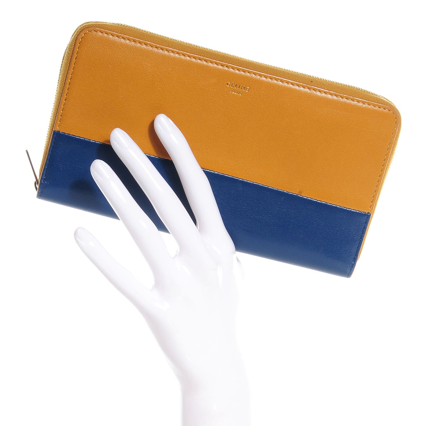 Lambskin Large Zip Around Multifunction Wallet Amber Ocean Blue
