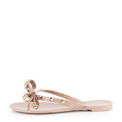 Valentino Garavani PVC Jelly Rockstud Bow Thong Sandals 36 Poudre 1 of 7