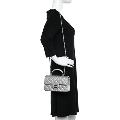 Chanel Metallic Caviar Quilted Mini Top Handle Rectangular Flap Silver 2 of 11