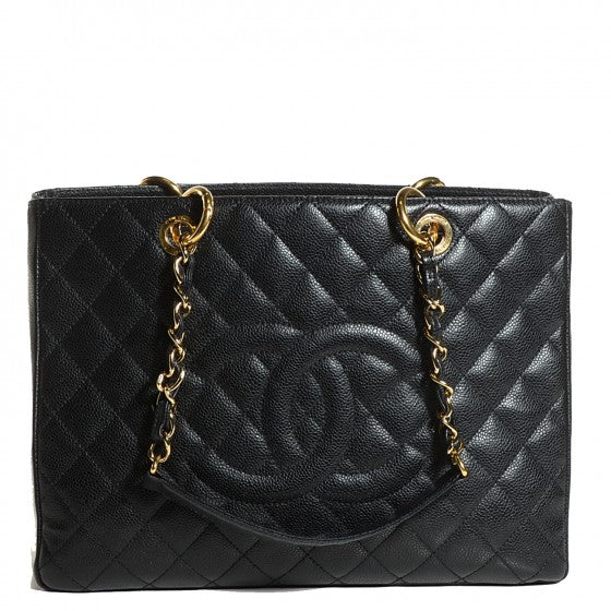 Caviar Quilted Grand Shopping Tote GST Black
