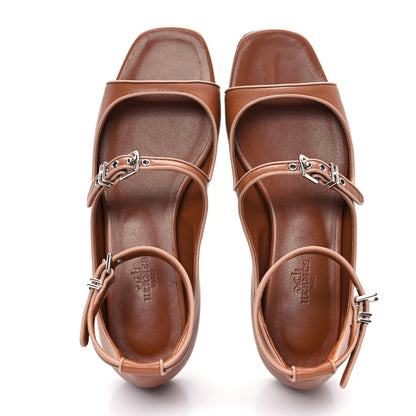 Hermes Goatskin Kirsten Sandals 38 Marron Glaise 2 of 10