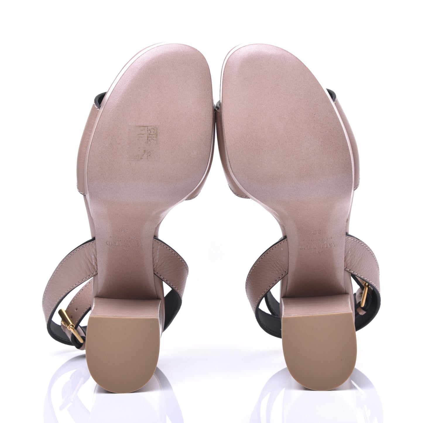 Grainy Cowhide VLogo Platform Sandals 39 Rose Cannelle