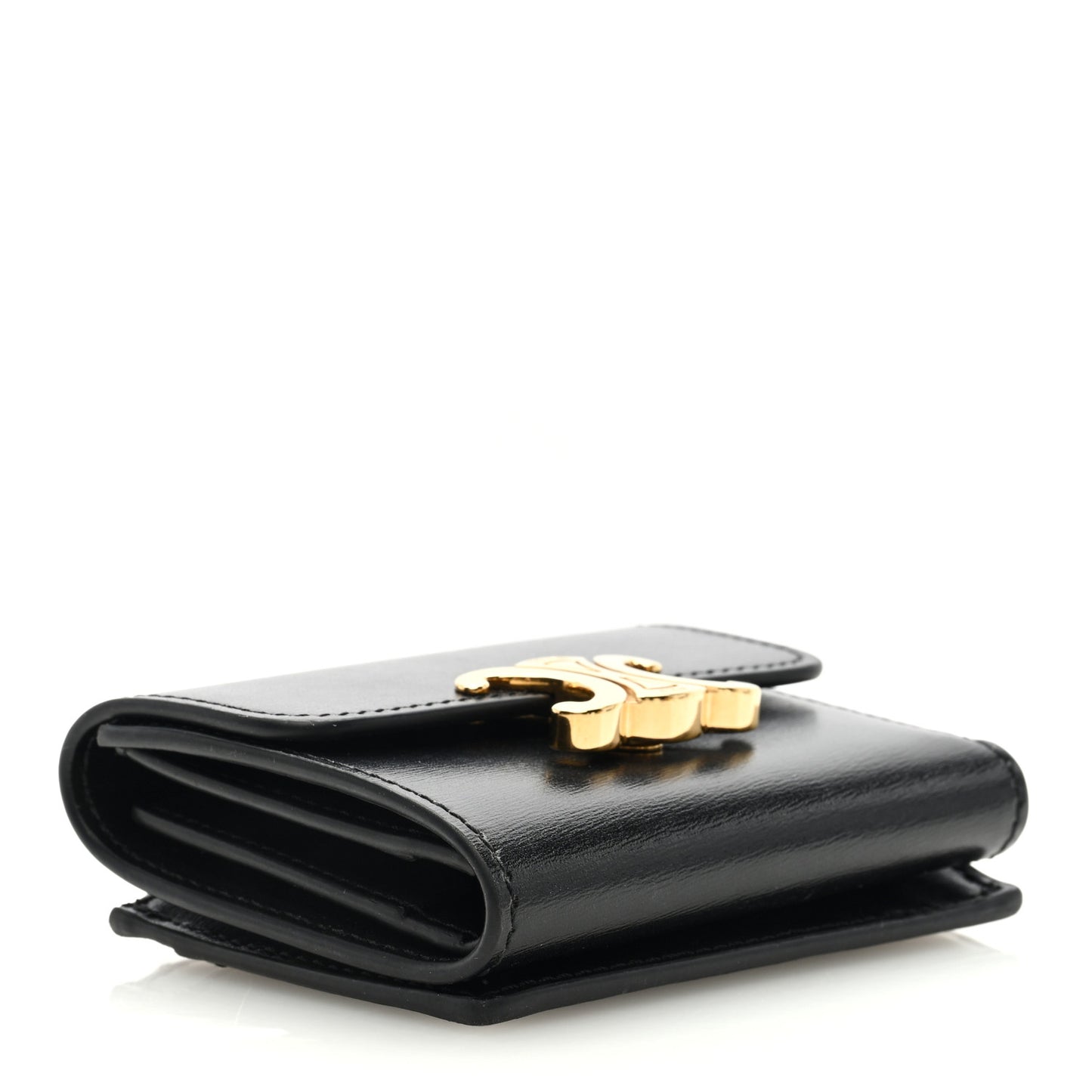 Calfskin Compact Triomphe Wallet With Coin Purse Black