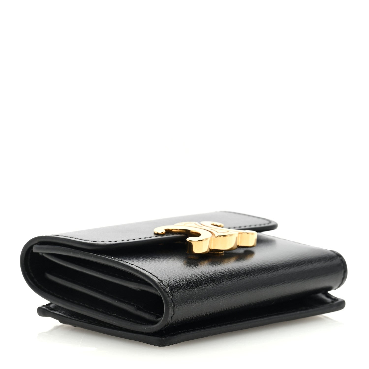 Celine Calfskin Compact Triomphe Wallet With Coin Purse Black 4 of 6