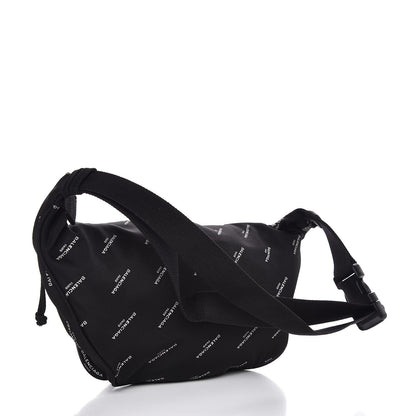 Balenciaga Twill Nylon Allover Logo Explorer Beltpack Black White 4 of 8