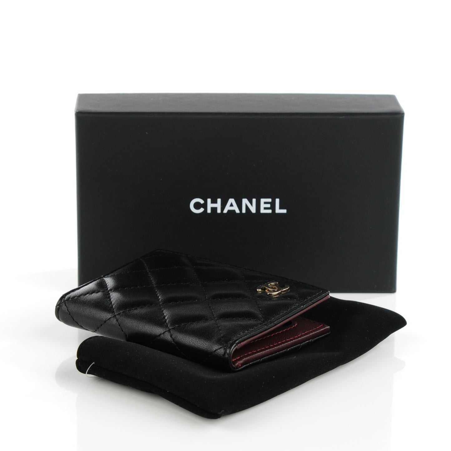 Lambskin Quilted Card Holder Wallet Black