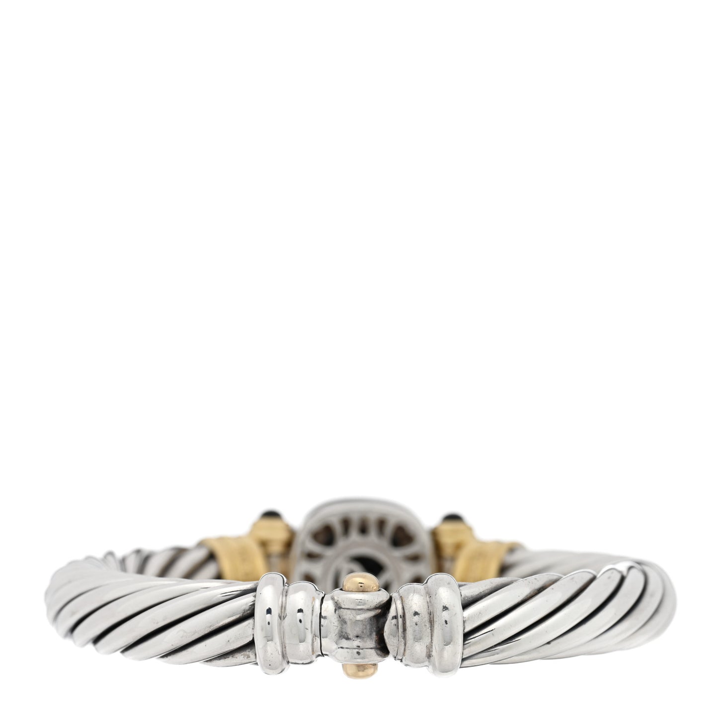 Sterling Silver 18K Yellow Gold Diamond Black Onyx 10mm Cable Bracelet