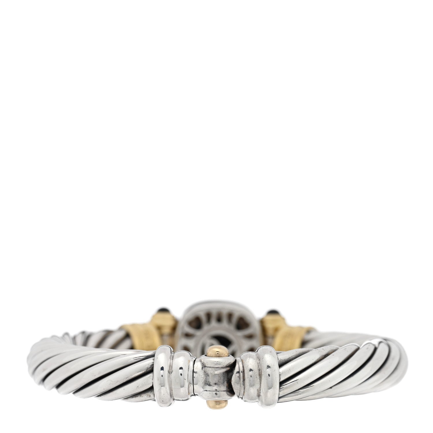 David Yurman Sterling Silver 18K Yellow Gold Diamond Black Onyx 10mm Cable Bracelet 2 of 3