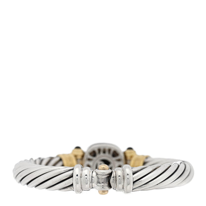 David Yurman Sterling Silver 18K Yellow Gold Diamond Black Onyx 10mm Cable Bracelet 2 of 3