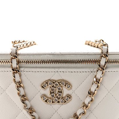 Chanel Caviar Quilted Crystal Hearts Small Vanity Case With Chain White 8 of 10