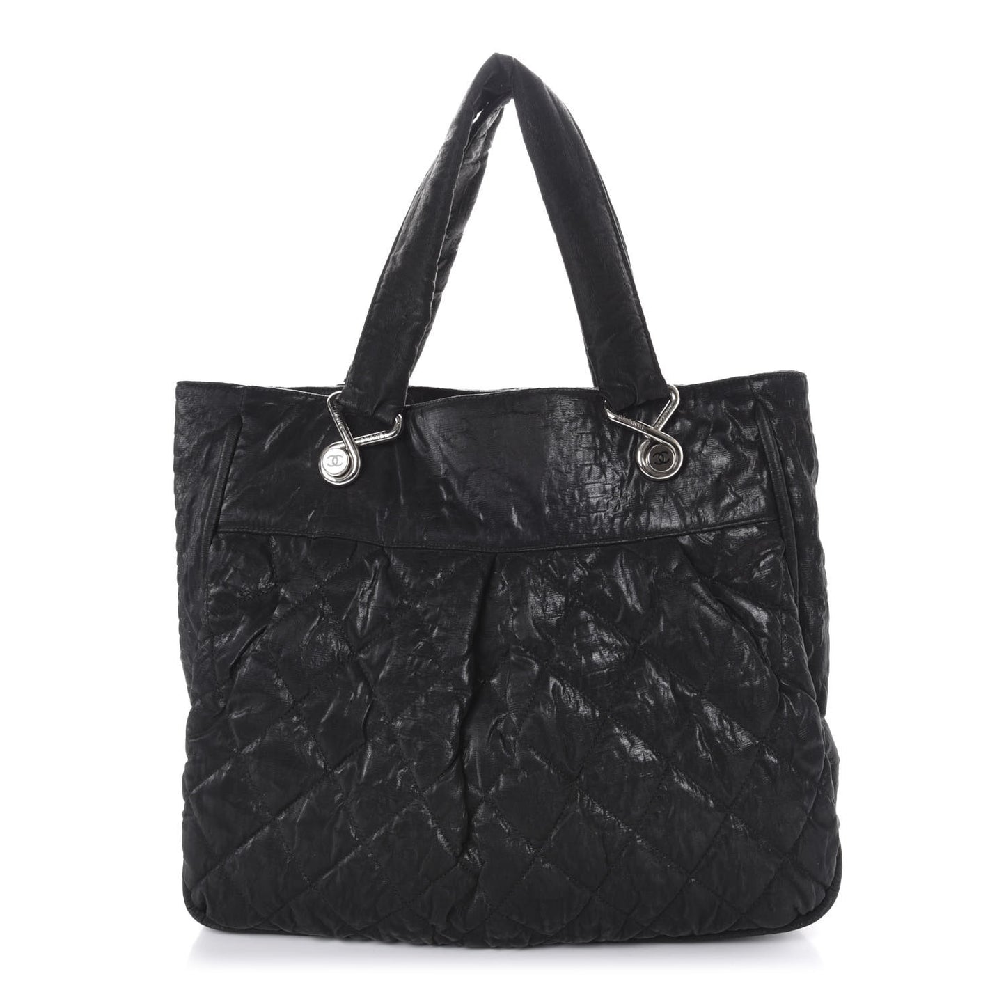 Crinkled Coated Canvas Le Marais Large Tote Black
