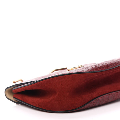 Chloe Calfskin Crocodile Embossed Drew Shoulder Bag Sienna Red 8 of 10