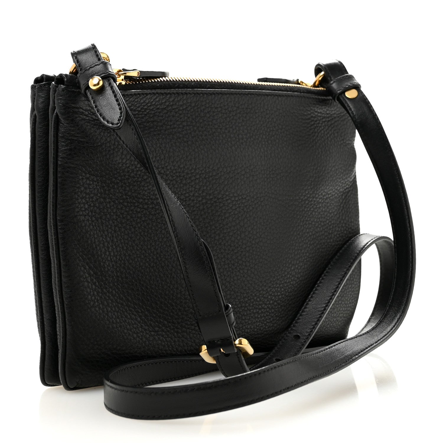 PRADA Vittelo Daino レザー ボディバッグ Prada Vitello Daino Double Zip Crossbody Bag Black 1935684