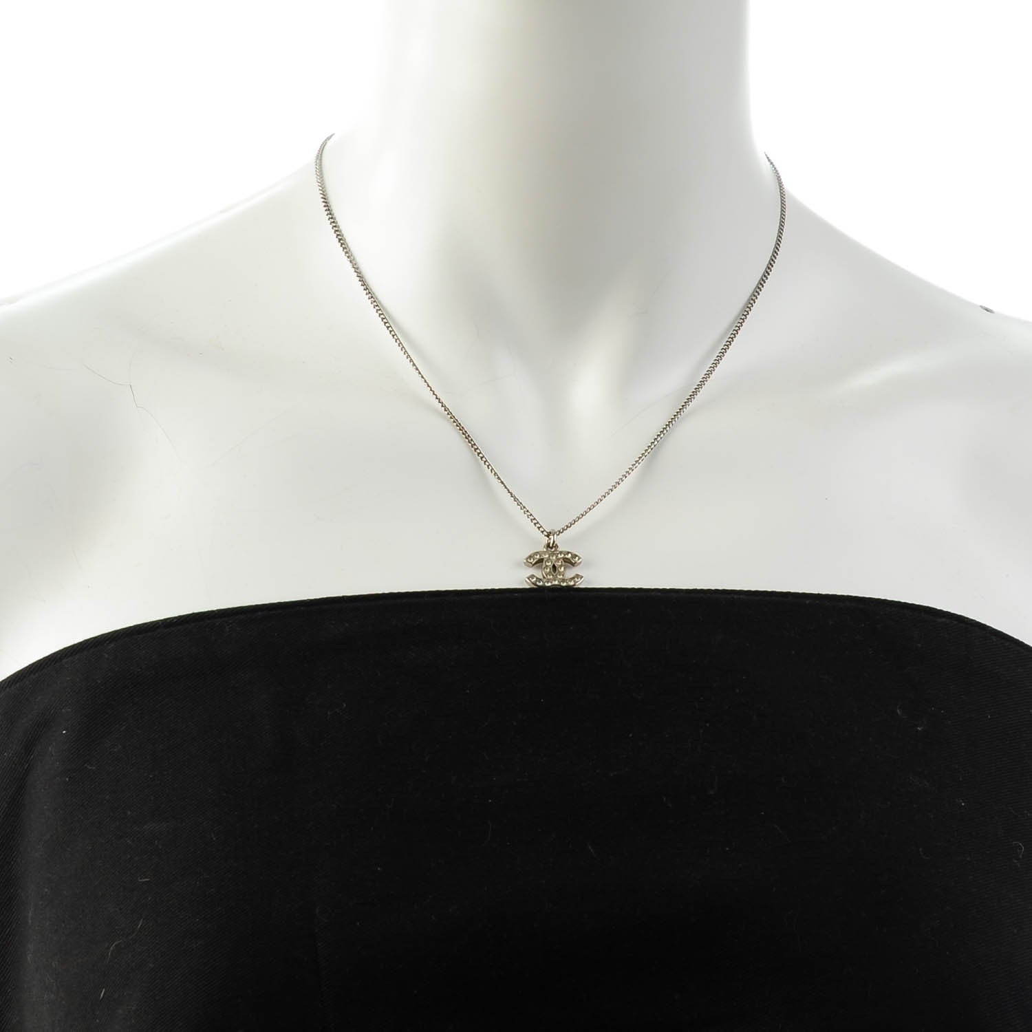 Chanel Crystal Timeless CC Necklace Silver 2 of 4