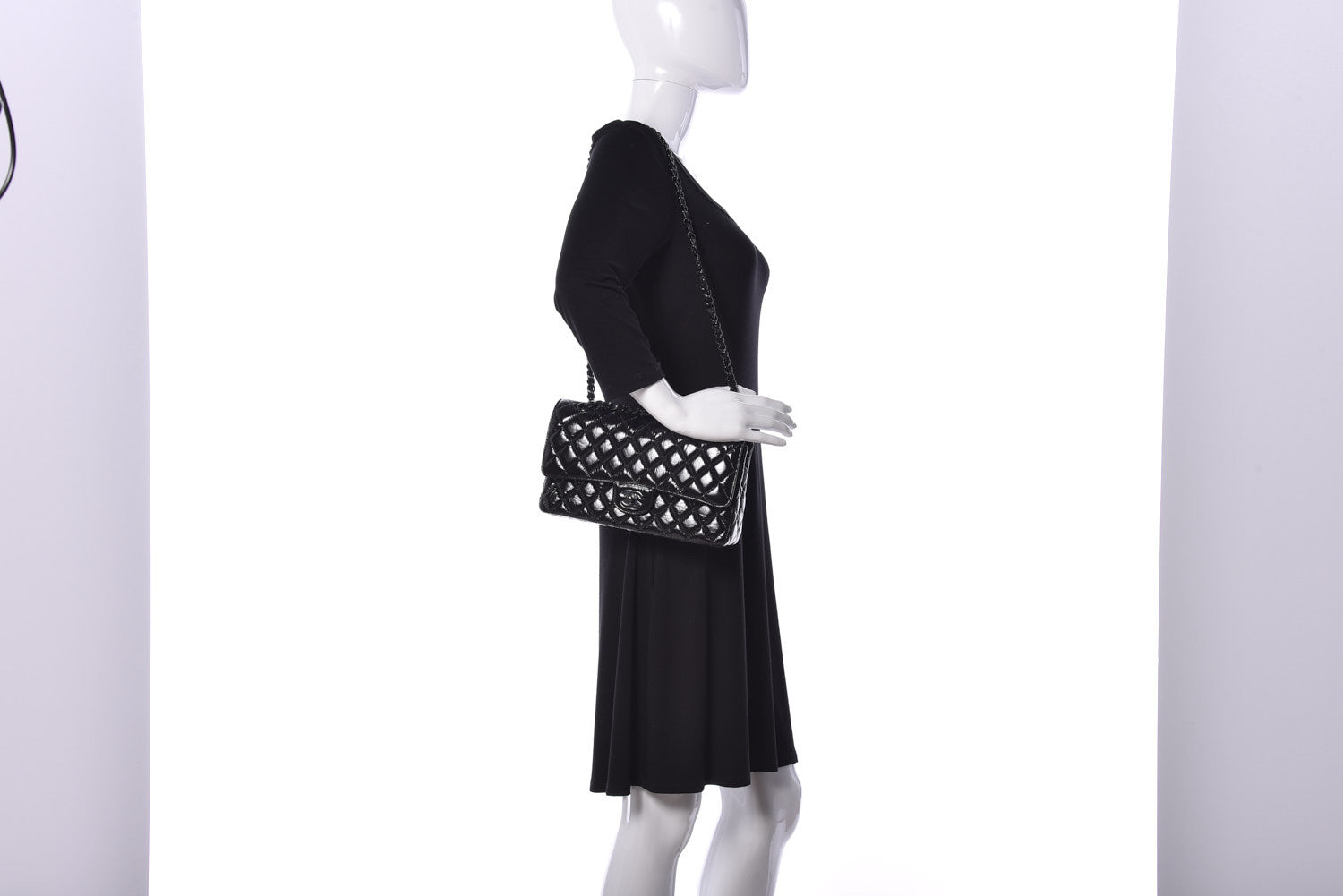 Chanel Shiny Crumpled Calfskin Quilted Medium Double Flap So Black 2 of 10