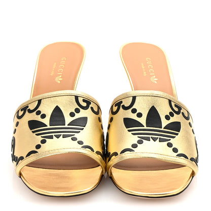 Gucci X ADIDAS Nappa Silk Charlotte Monogram Jumbo GG Trefoil 75mm Slide Sandals 39.5 King Gold Black 3 of 10