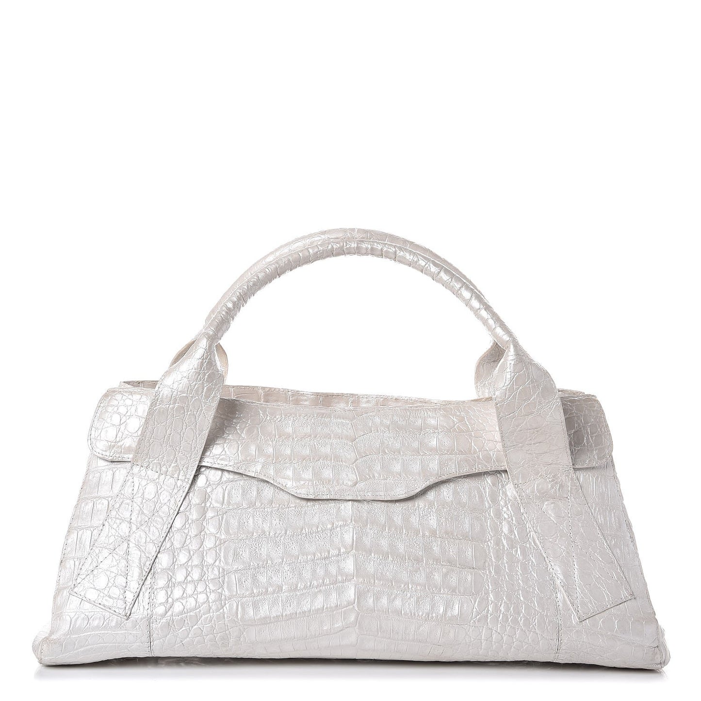 Metallic Crocodile Tote Light Silver