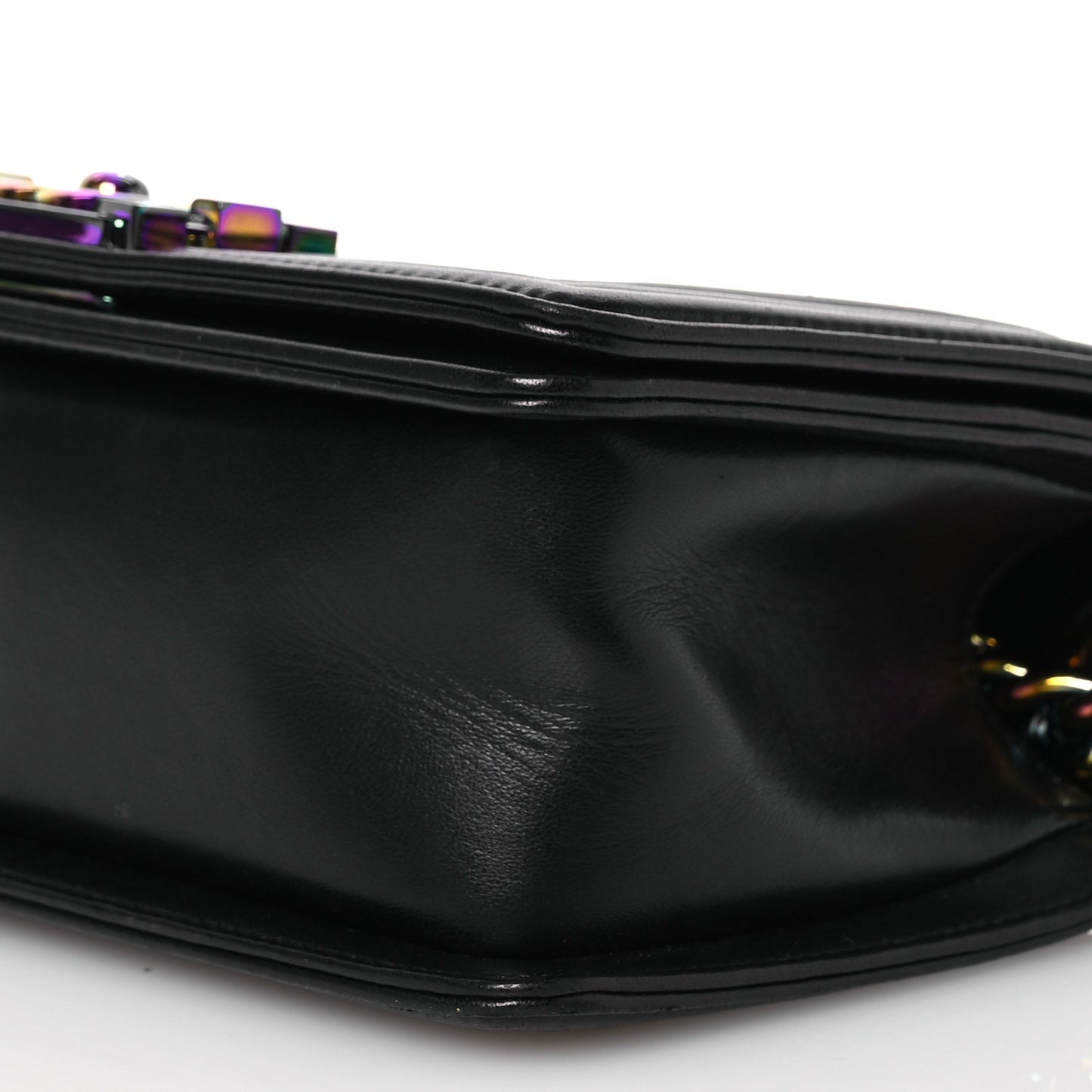 Lambskin LED Iridescent Metal Small Boy Flap Black Multicolor