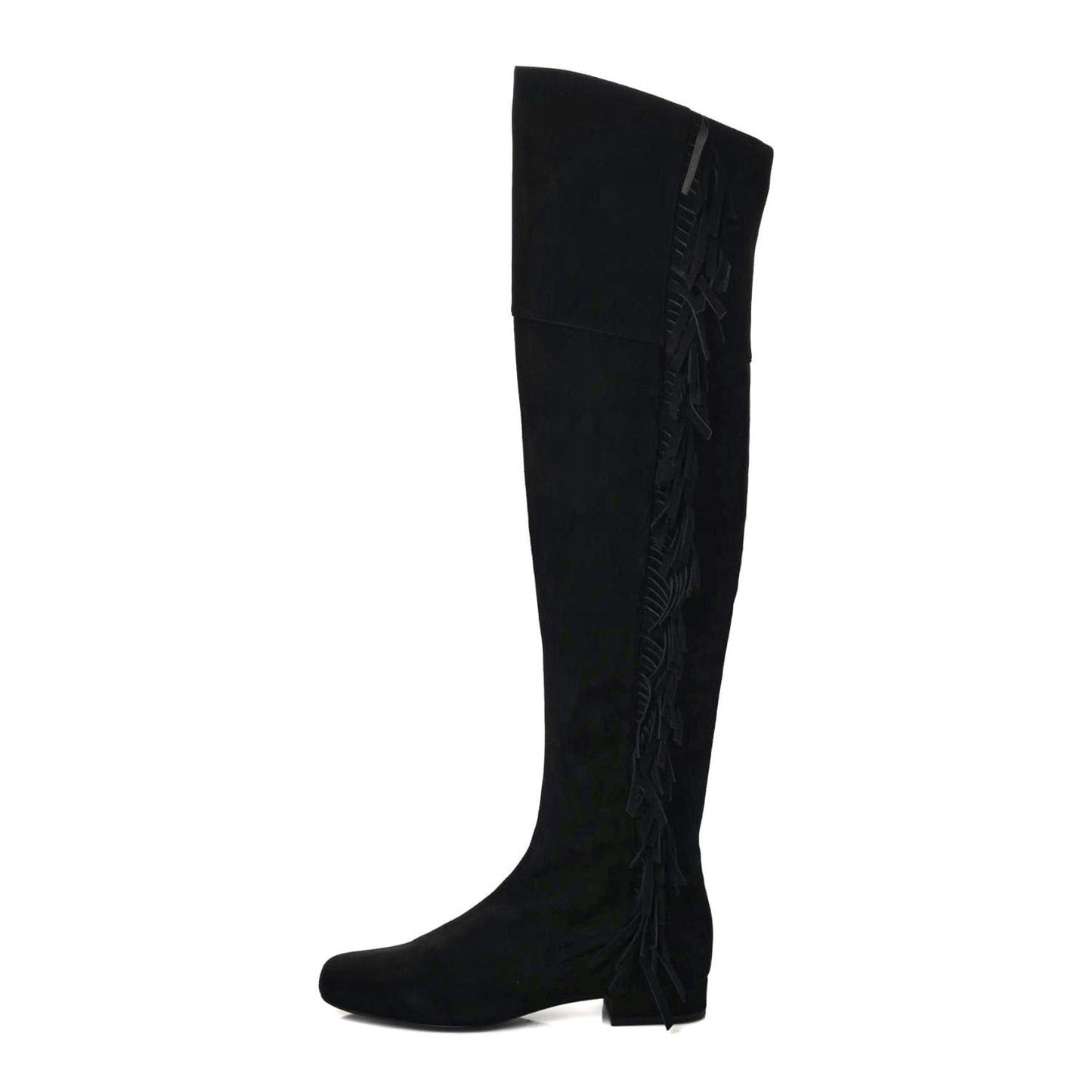 Suede Goatskin BB 20 Over The Knee Fringed Boots 35 Black