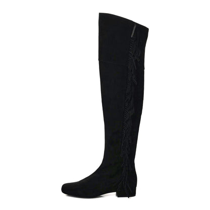 Saint Laurent Suede Goatskin BB 20 Over The Knee Fringed Boots 35 Black 1 of 7