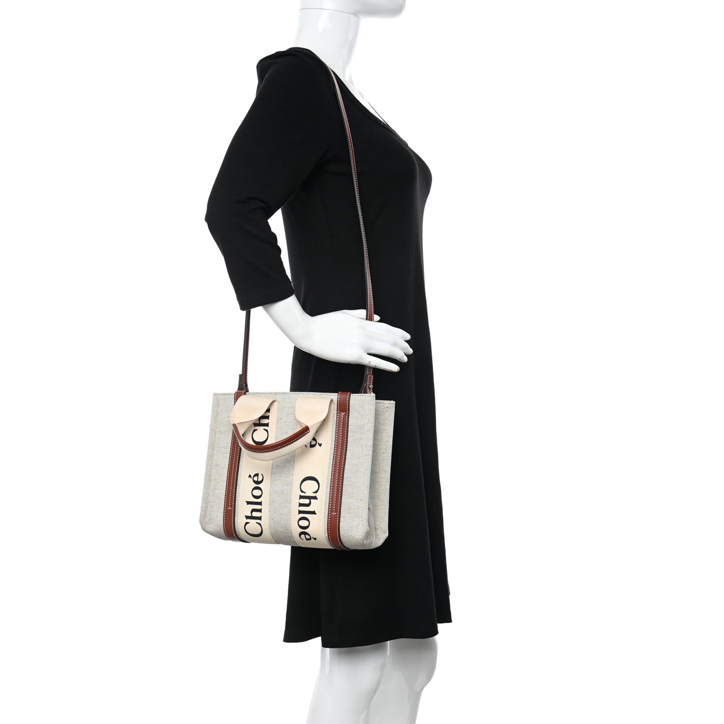 Cotton Calfskin Small Woody Ribbon Tote With Strap White Brown
