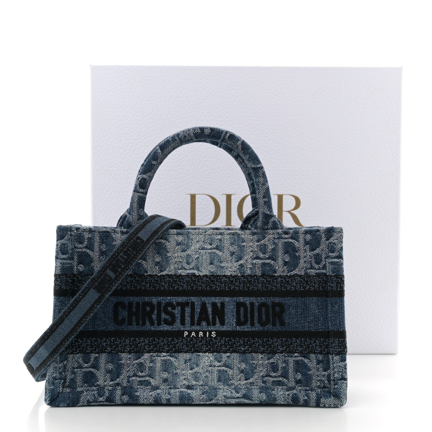 Christian Dior Denim Oblique Mini Book Tote With Strap Blue