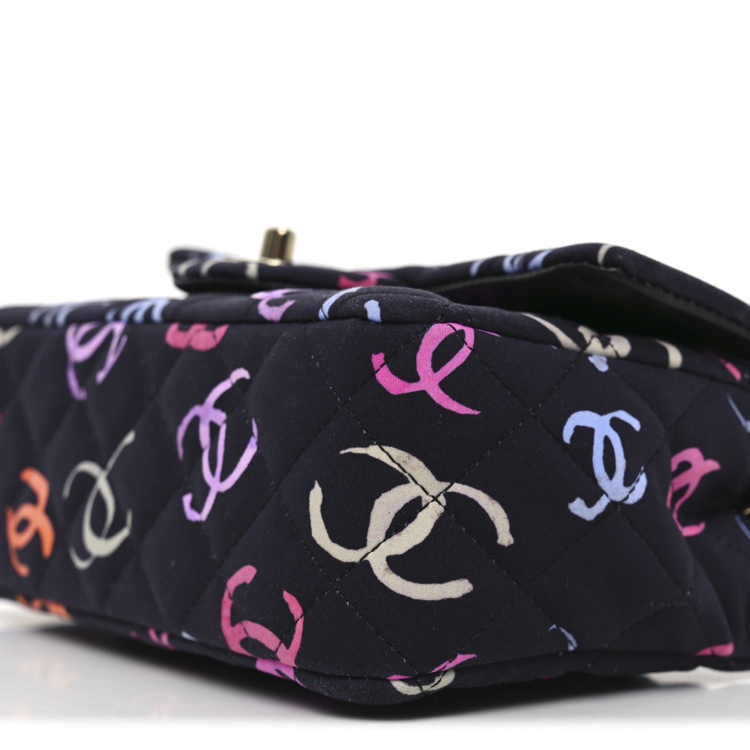 Chanel Printed Fabric Quilted Mini Rectangular Flap Black Pink Blue Yellow Orange 10 of 11