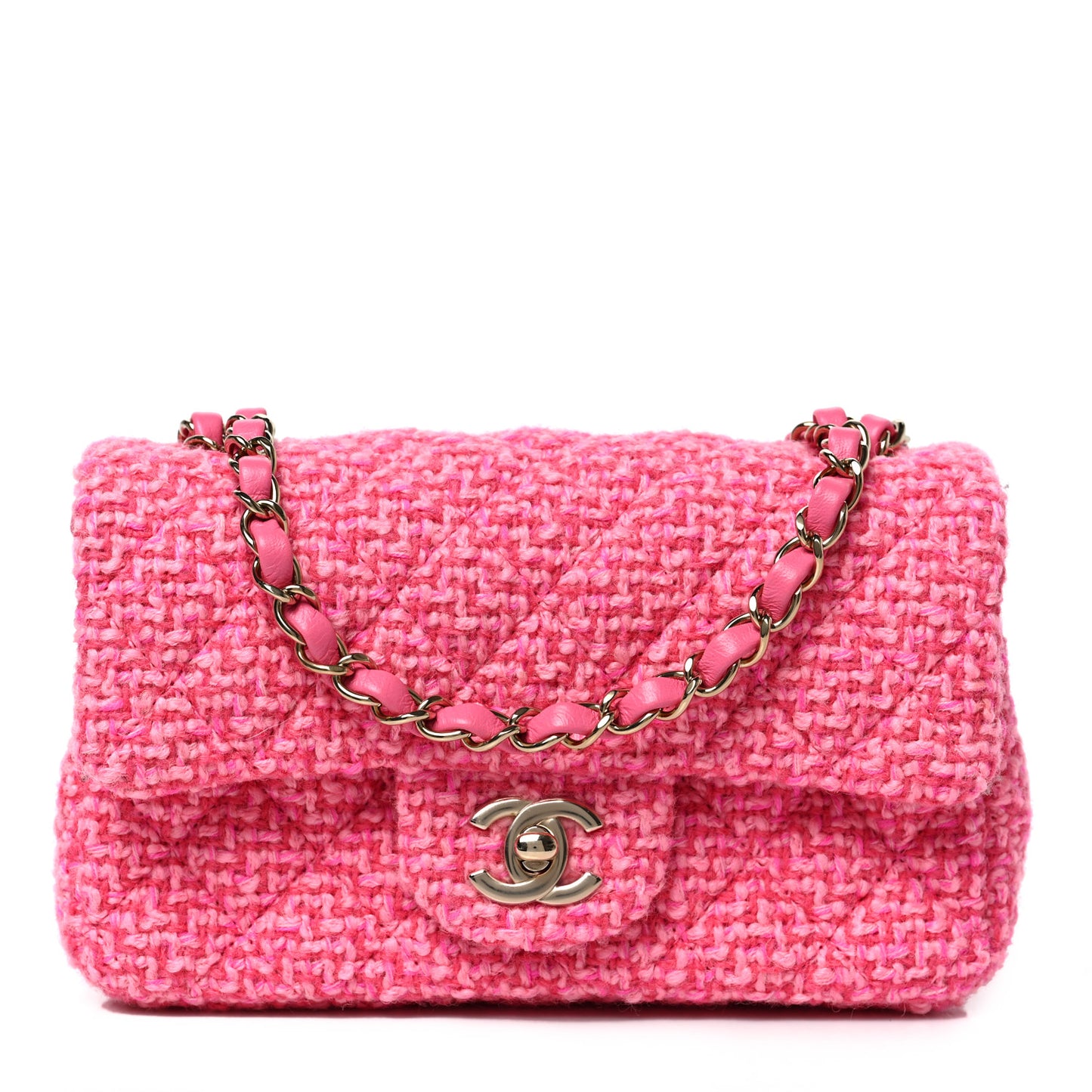 Wool Tweed Quilted Mini Rectangular Flap Dark Pink Fuchsia