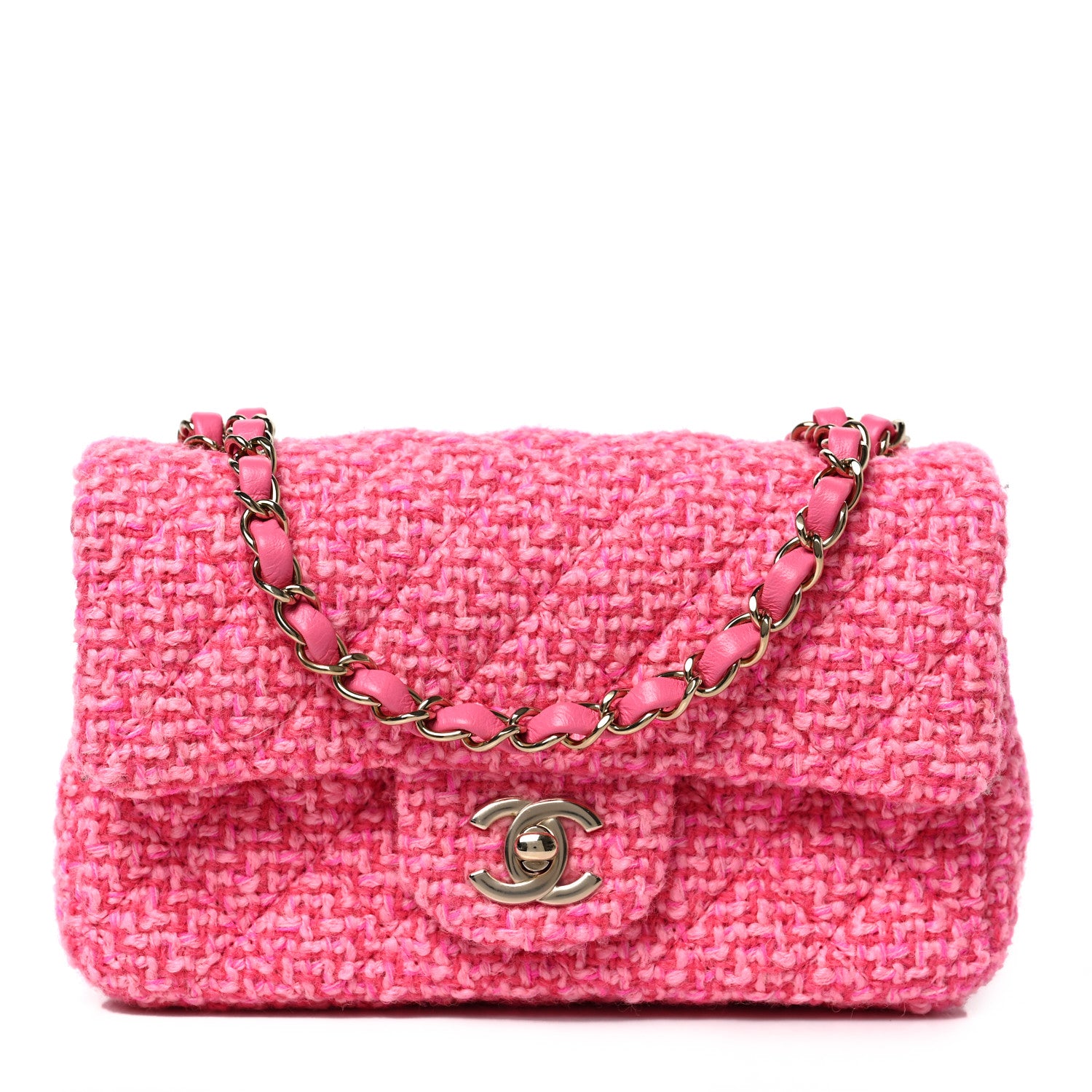 Chanel Wool Tweed Quilted Mini Rectangular Flap Dark Pink Fuchsia 1 of 9