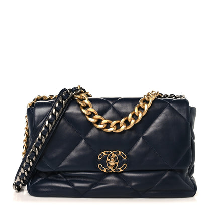 Chanel Lambskin Quilted Large Chanel 19 Flap Navy Blue 1 of 10