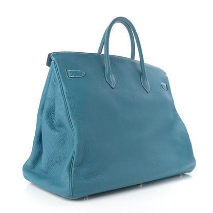 Hermes Taurillon Clemence HAC Travel Birkin 50 Blue Jean 3 of 13