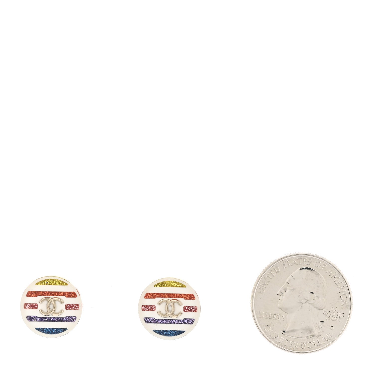 Chanel Resin Crystal CC Earrings White Multicolor 2 of 5