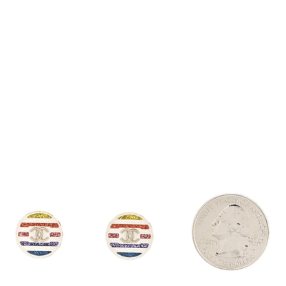 Chanel Resin Crystal CC Earrings White Multicolor 2 of 5