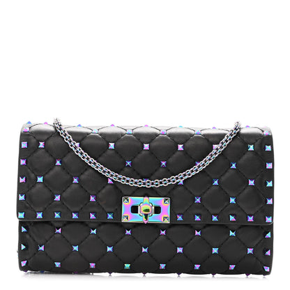 Valentino Garavani Lambskin Oil Slick Rockstud Spike Wallet on Chain Black 1 of 10