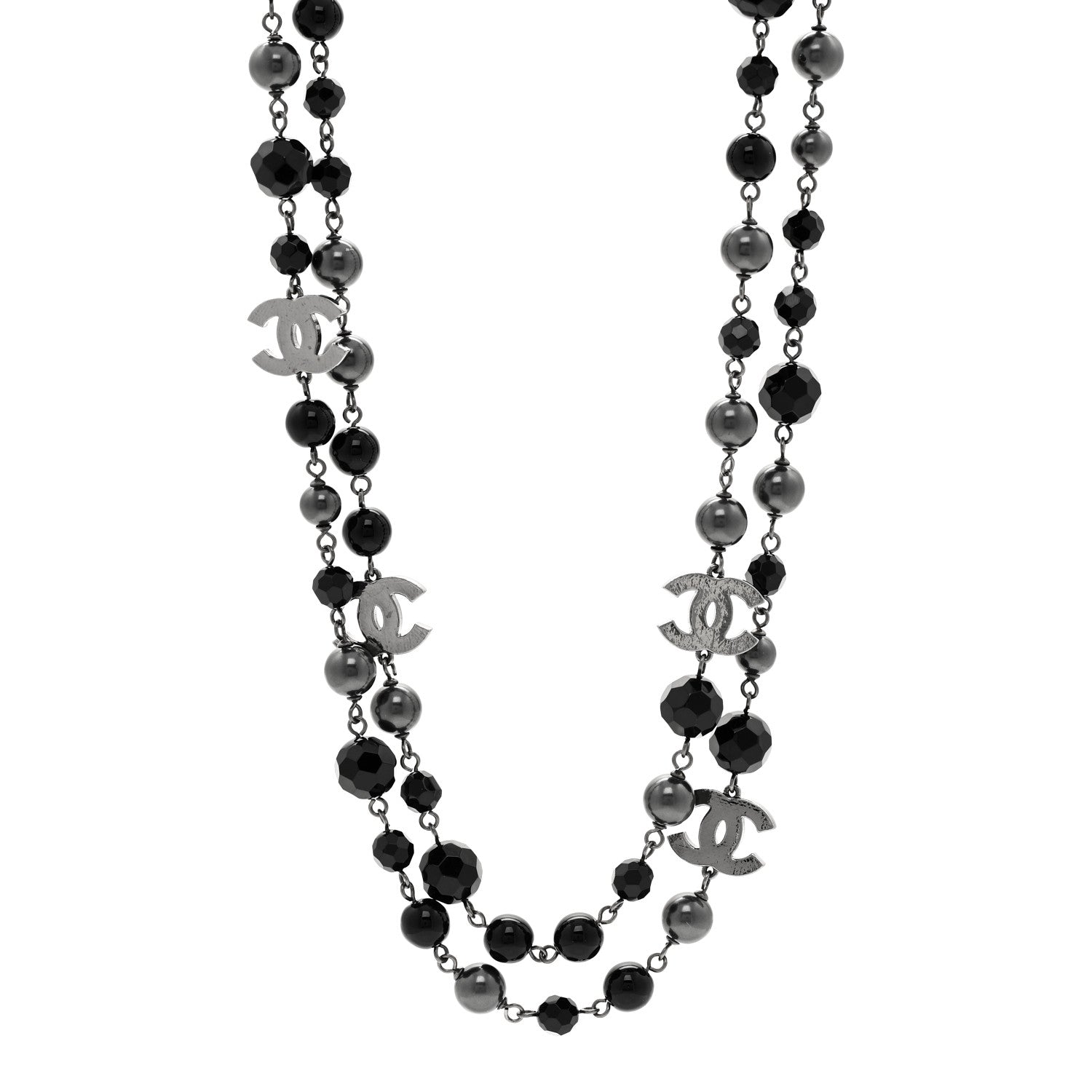 Chanel Ruthenium Pearl Beaded CC Long Necklace Black 1 of 5